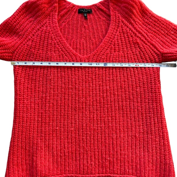 Rag & Bone Joseph V neck wool blend  chunky knit sweater red orange oversized XS - Picture 9 of 9
